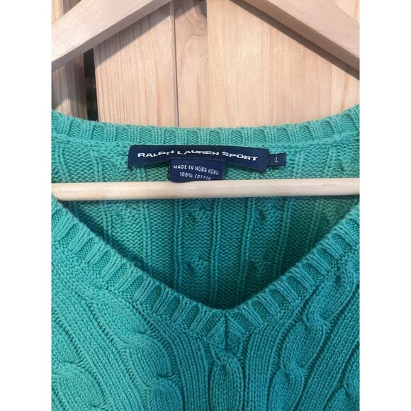 Ralph Lauren Sport Women Cable-knit Cotton V-neck Long Sleeve Sweater Jumper L - Picture 2 of 8